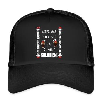 lustiger Spruch Kalorien - Süßigkeiten Essen Humor - Trucker Cap - Schwarz/Schwarz - Vorne