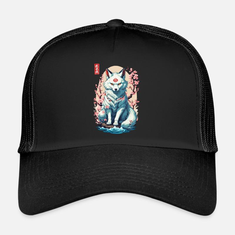 Conception esthétique du masque Kitsune et des fleurs de cerisier Casquette trucker 
