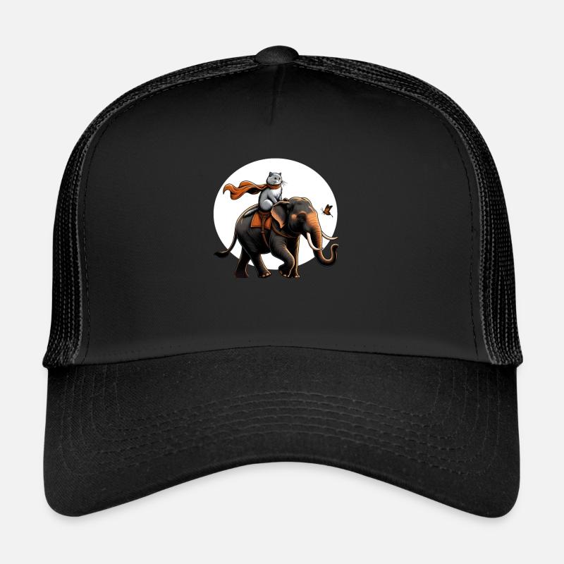 Fier chat chevauchant un éléphant - Casquette trucker  - noir/noir