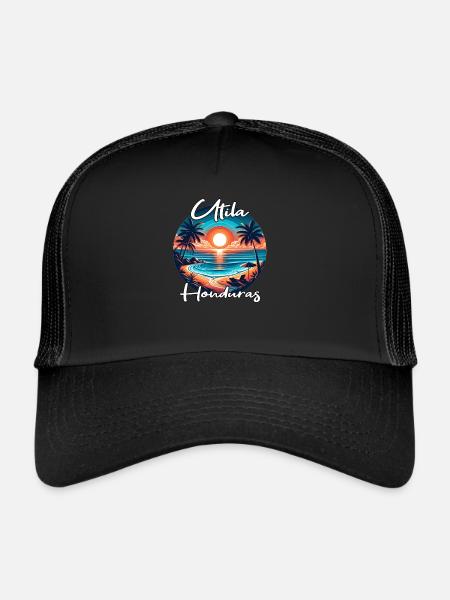 Coucher de soleil à Utila, Honduras - Casquette trucker  - noir/noir - Devant