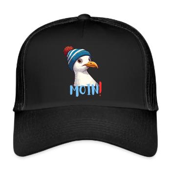 Hamburg Moin Nordsee Norddeutschland Lustig Möwe - Trucker Cap - Schwarz/Schwarz - Vorne