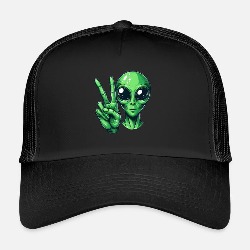 Alien zeigt Peace-Zeichen - Trucker Cap - Schwarz/Schwarz