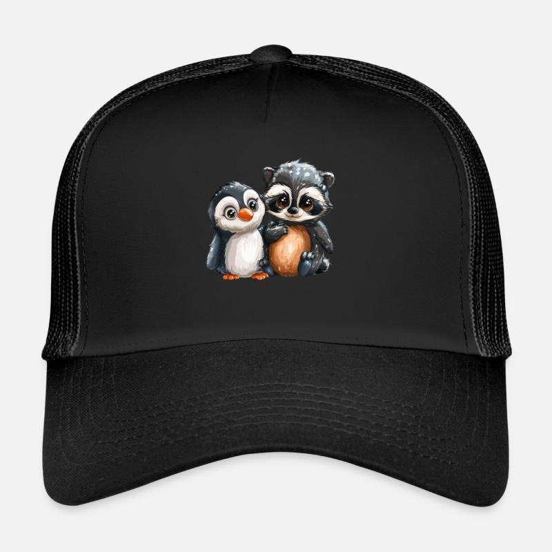 Pinguin Tanuki Japanisch Kawaii Pinguin Niedlich - Trucker Cap - Schwarz/Schwarz