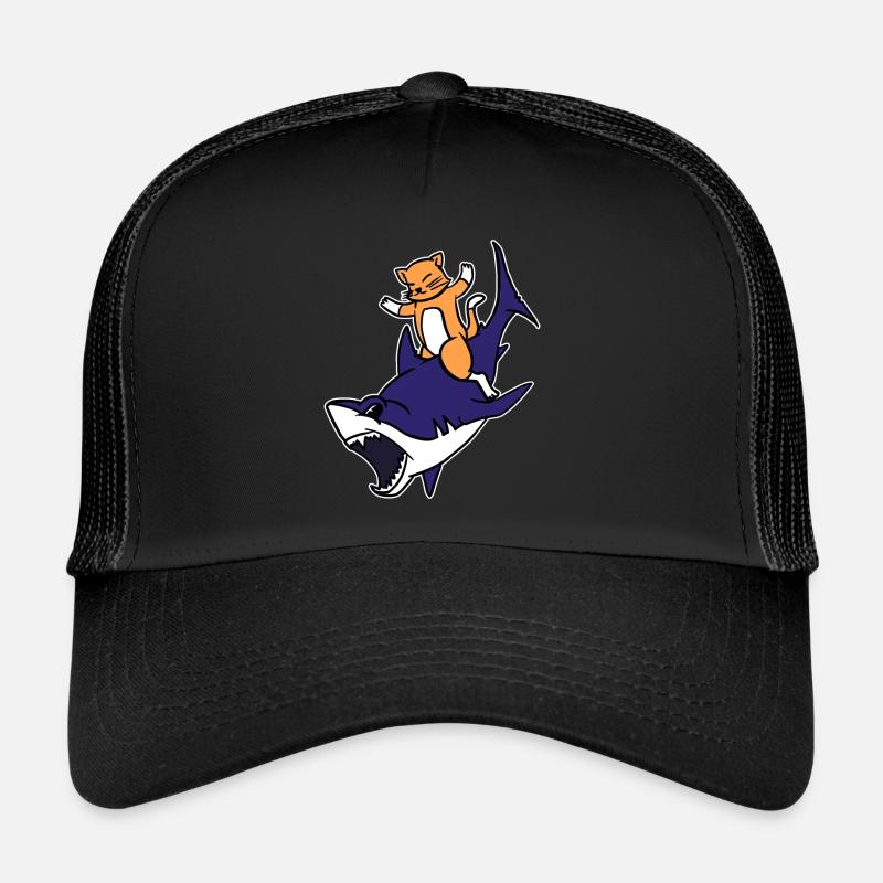 Chaton chevauchant un requin Drôle Chat mignon Jeu de mots graphique Casquette trucker 