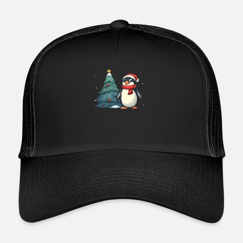 Pinguin Weihnachtsbaum Pinguin Niedlich - Trucker Cap - Schwarz/Schwarz
