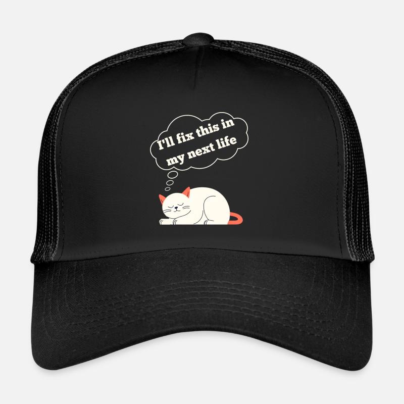 funny cat with funny saying - Trucker Cap - black/black