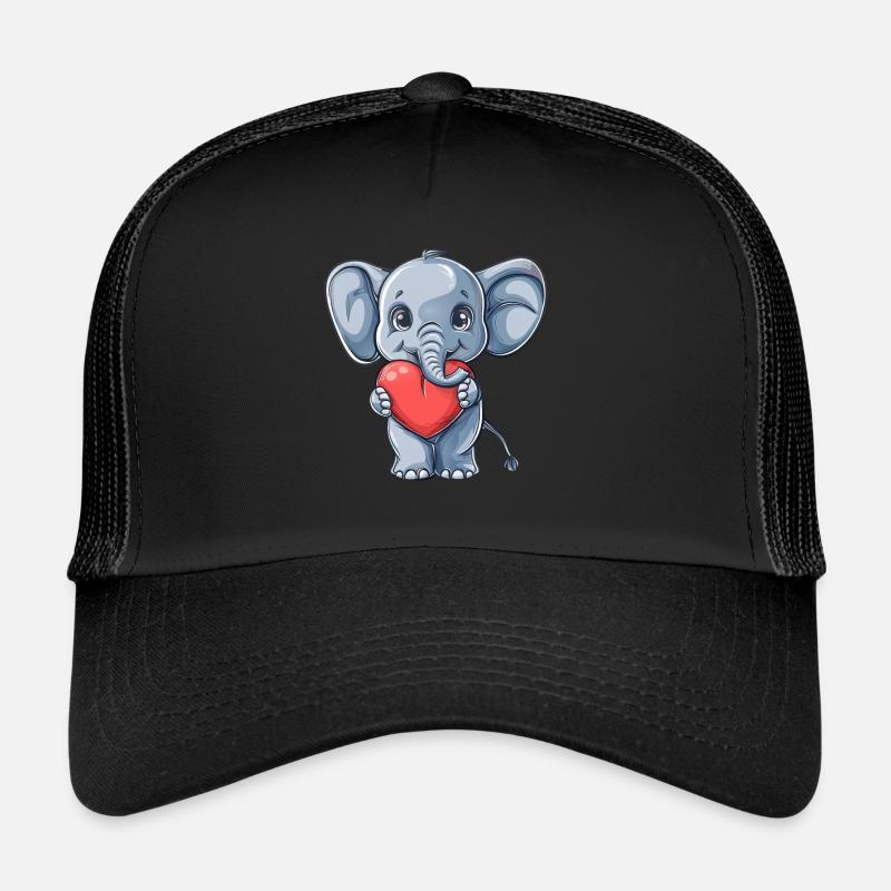 Cute Elephant Holding Heart Illustration for Trucker Cap