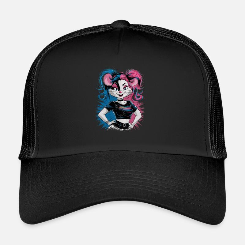 Punk Souris avec Cheveux Roses et Bleus Style Rétro Casquette trucker 