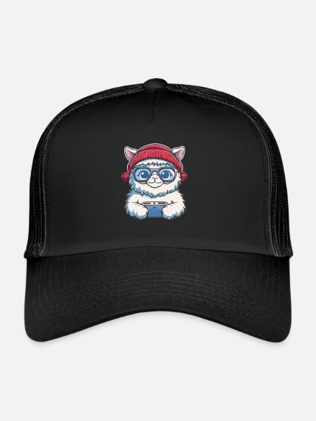 Alpaga Lama Gaming Jeu Vidéo Gamer - Casquette trucker  - noir/noir - Devant