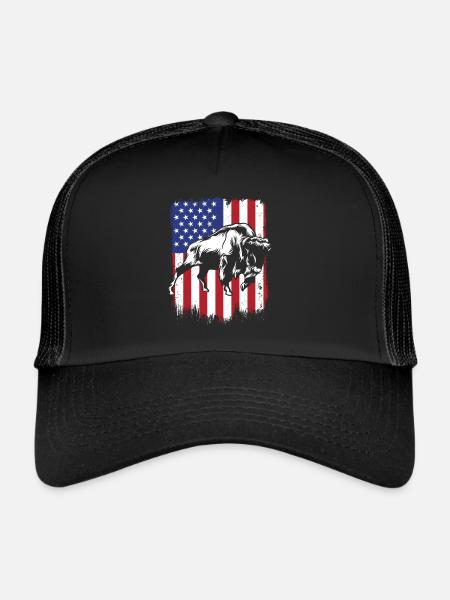 Bison Drapeau américain Buffalo Bovinae Américain - Casquette trucker  - noir/noir - Devant