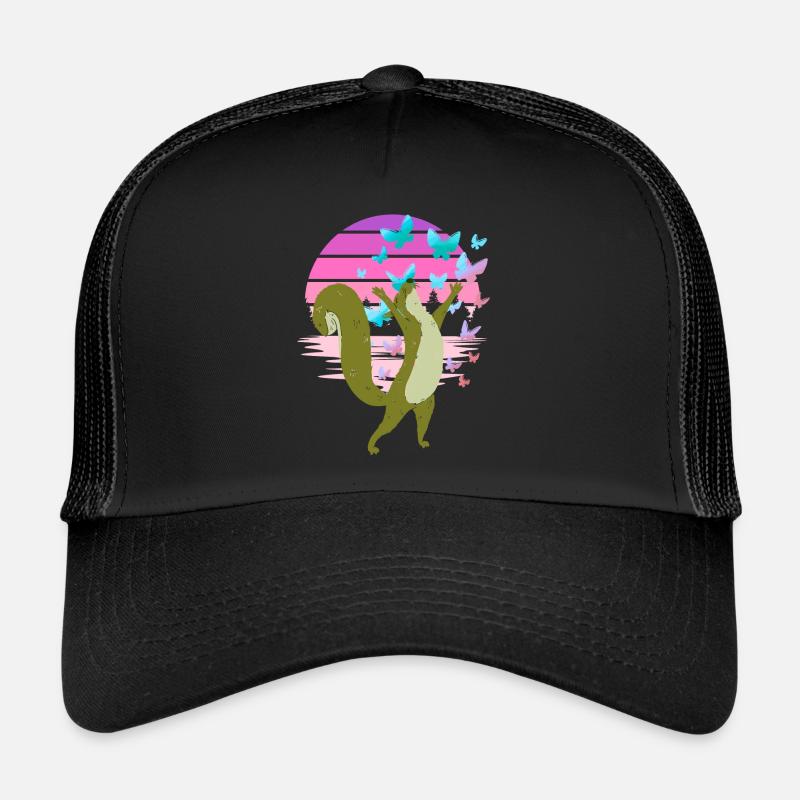 Eichhorn Eichhörnchen Schmetterlinge Frühling - Trucker Cap - Schwarz/Schwarz