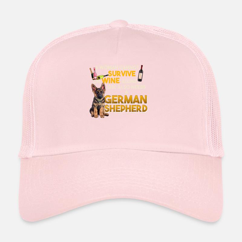 German Shepherd WOMAN CANNOT SURVIVE ON WINE Trucker Cap