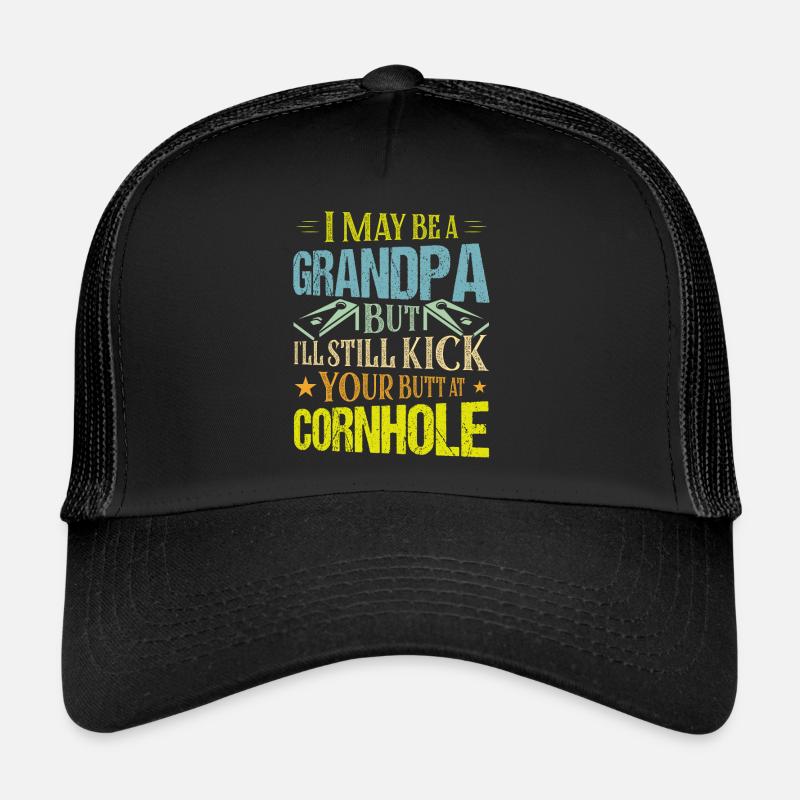 Funny Grandpa Cornhole Player Bean Bag Toss - Trucker Cap - Schwarz/Schwarz