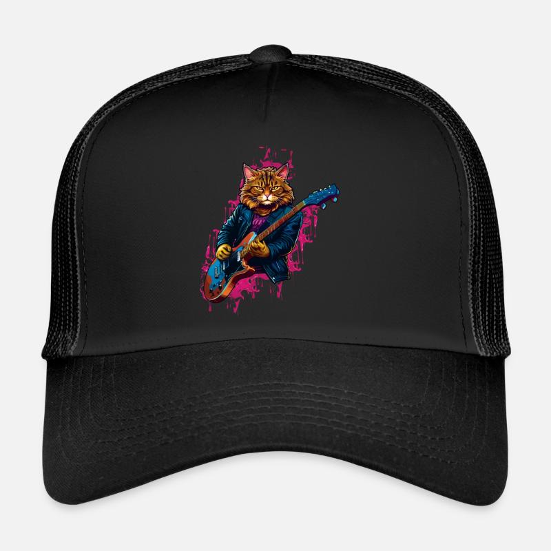 Rocker Cat Plays Guitar Instruments Trucker Cap