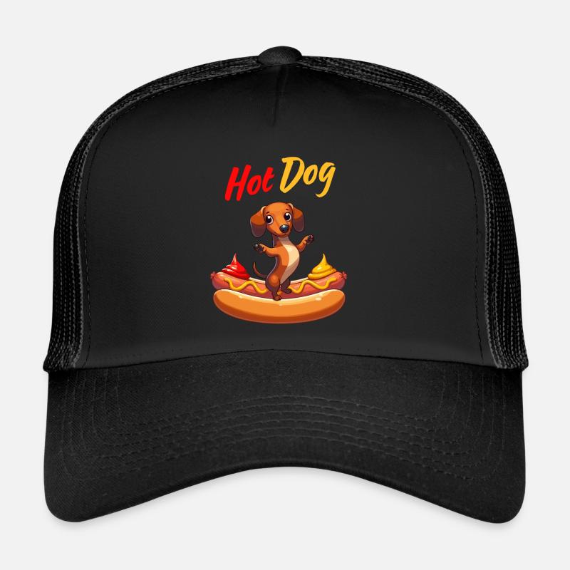 Hot Dog Teckel Moutarde Ketchup Chien Restauration rapide Drôle Casquette trucker 