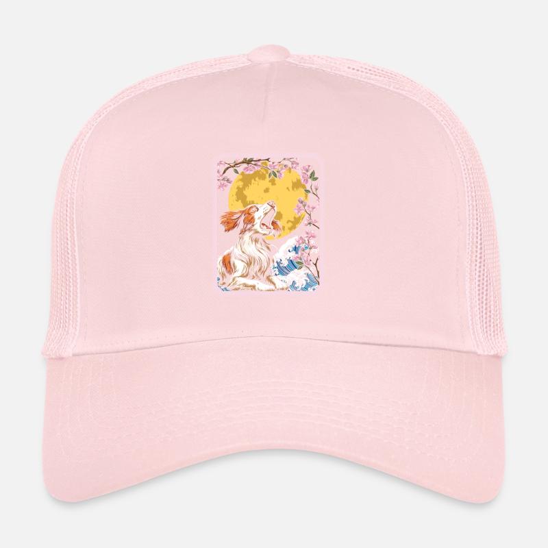 Brittany Spaniel Japon Cherry Blossom Lune Casquette trucker 