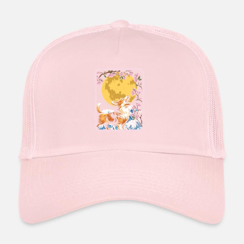 Corgi Japon Cerisier Fleur Lune Casquette trucker 