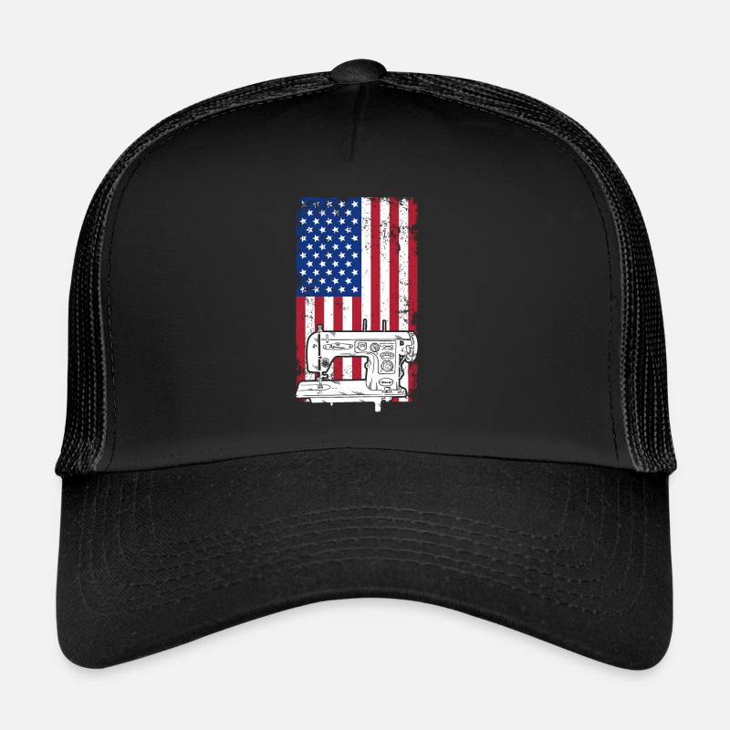 Sewing Machine US Flag Sewing US flag Trucker Cap