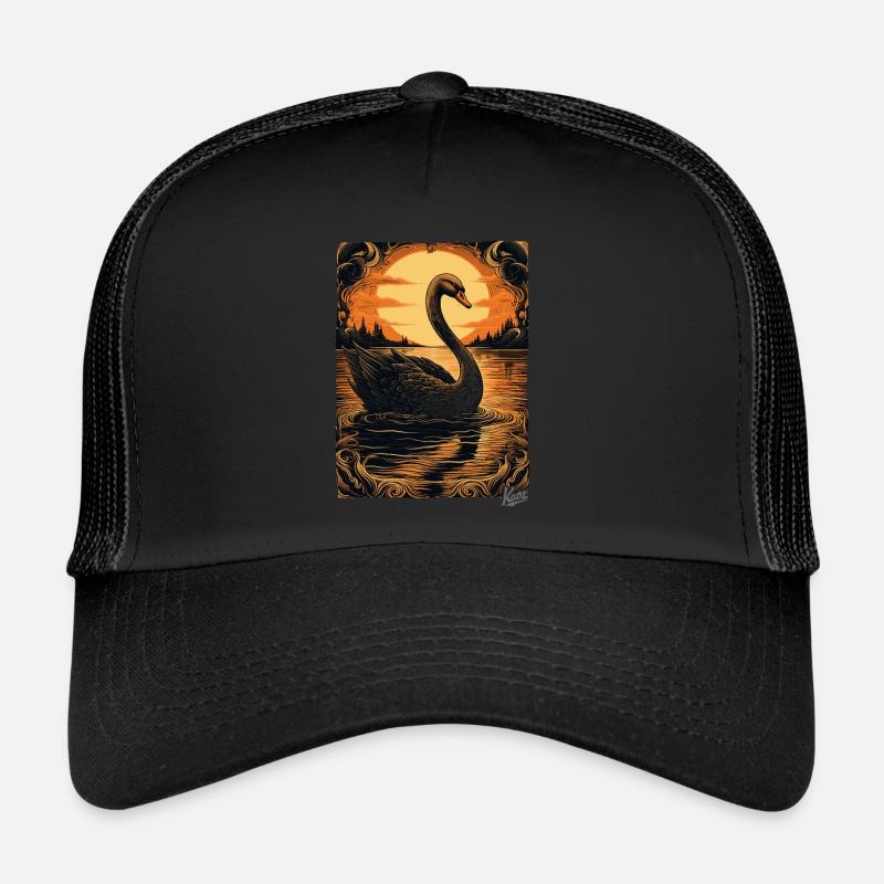 Holzschnitt eines Schwans auf einem See Trucker Cap