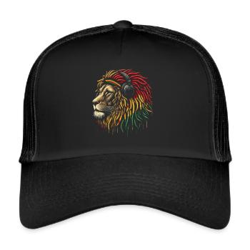 Jamaikanische Löwe Reggae Wurzel Löwe Juda Rasta - Trucker Cap - Schwarz/Schwarz - Vorne