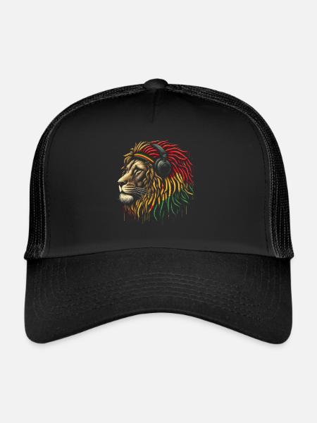 Jamaican Lion Reggae Root Lion Judah Rasta - Trucker Cap - black/black - Front