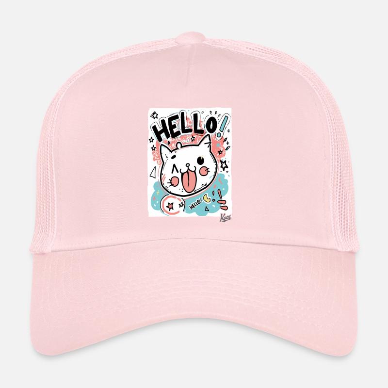 Mignon petit chat blanc dit bonjour Casquette trucker 