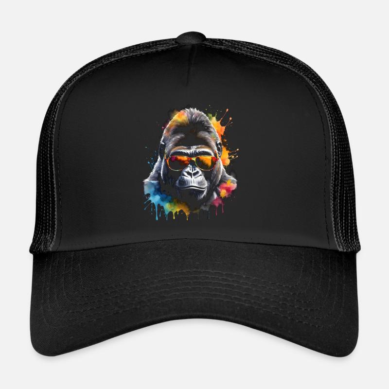 Gorilla Sonnenbrille Affe Bunt Tier Design Print - Trucker Cap - Schwarz/Schwarz