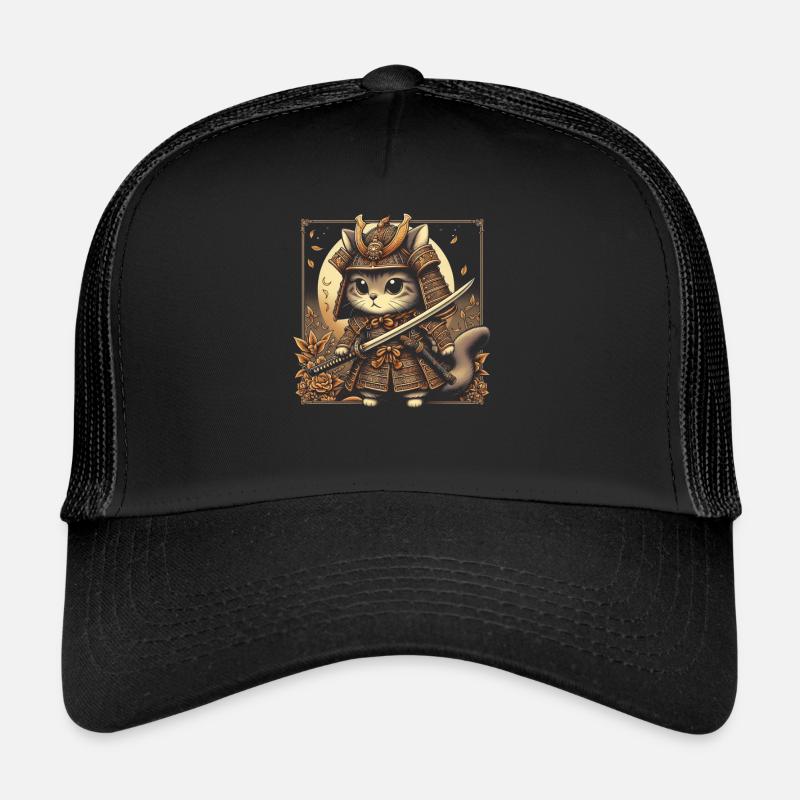 Japanische Samurai -Katzenkrieger Retro Ninja Trucker Cap