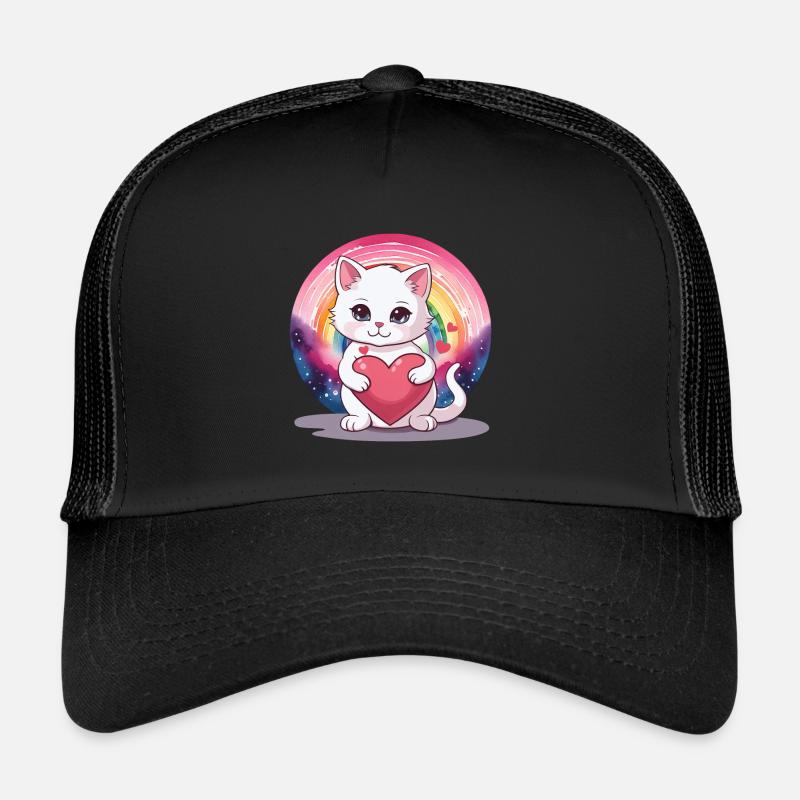 Katze Katzen Kätzchen Regenbogen Geburtstag Kinder - Trucker Cap - Schwarz/Schwarz
