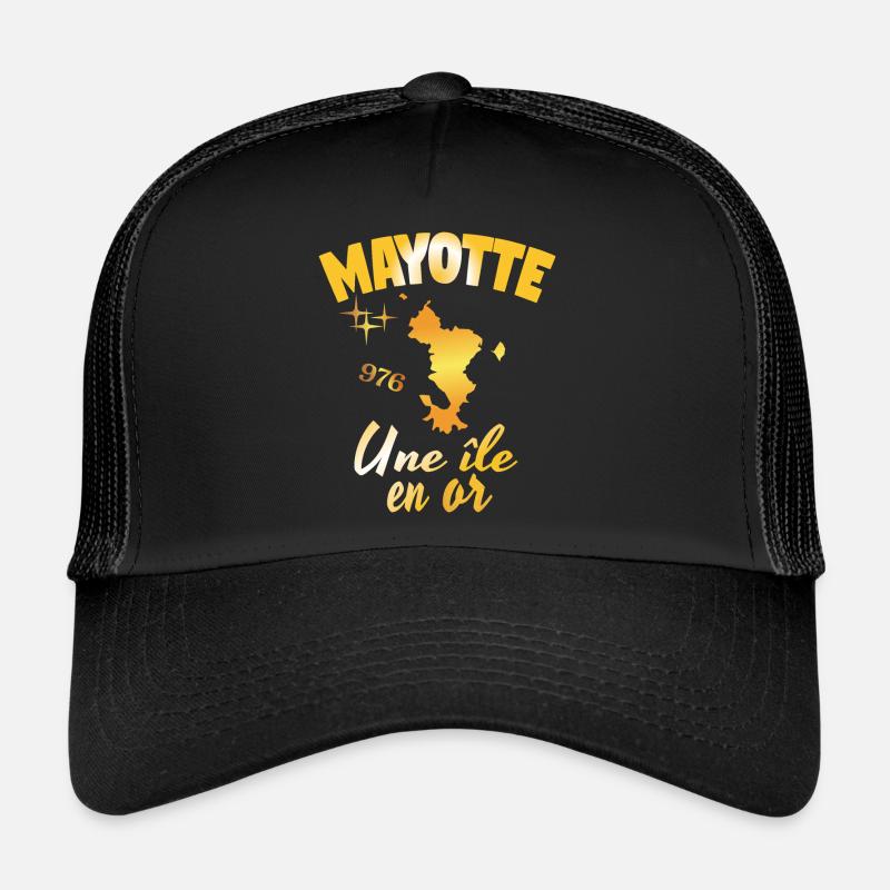 idee cadeau design graphique carte de Mayotte 976 - Casquette trucker  - noir/noir