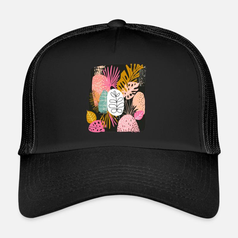 Feuilles tropicales colorées Art abstrait Casquette trucker 