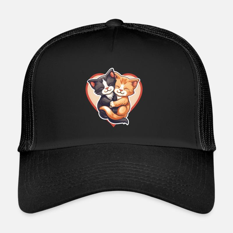 Two Cats Hugging Inside Heart Trucker Cap