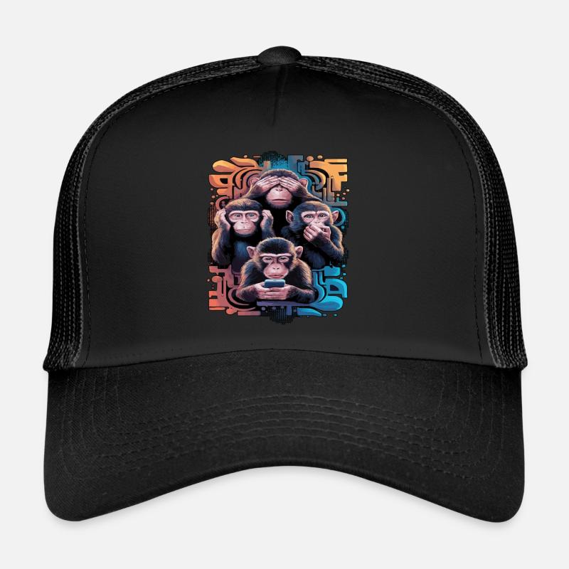 Wise Monkey With Mobile Phone Funny Multi Media Design Trucker Cap