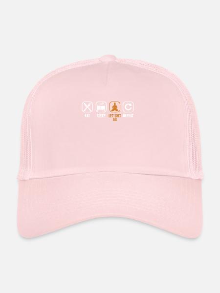 Essen Schlaf Scheiße loslassen Wiederholen Buddhistische Statue - Trucker Cap - Hellrosa - Vorne