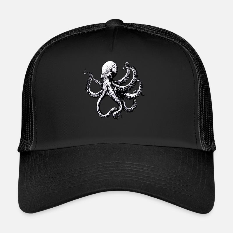Illustration complexe de pieuvre en noir et blanc Casquette trucker 