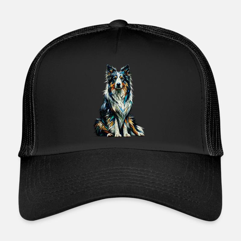 Polygon Art Border Collie Border Collies - Trucker Cap - Schwarz/Schwarz