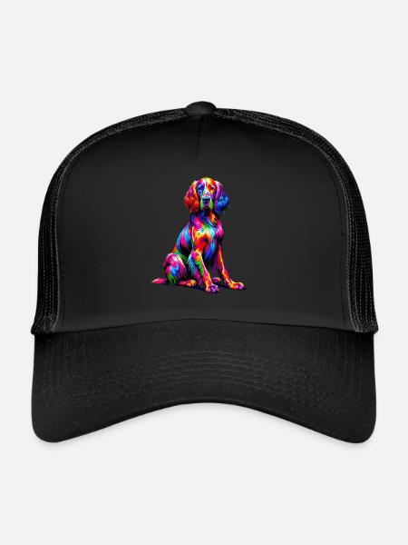 Pop Art coloré Setter anglais Laverack Setter - Casquette trucker  - noir/noir - Devant