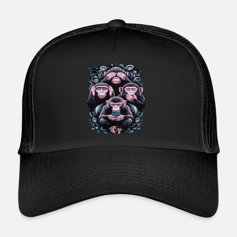 Wise Monkey With Mobile Phone Funny Multi Media Design Trucker Cap