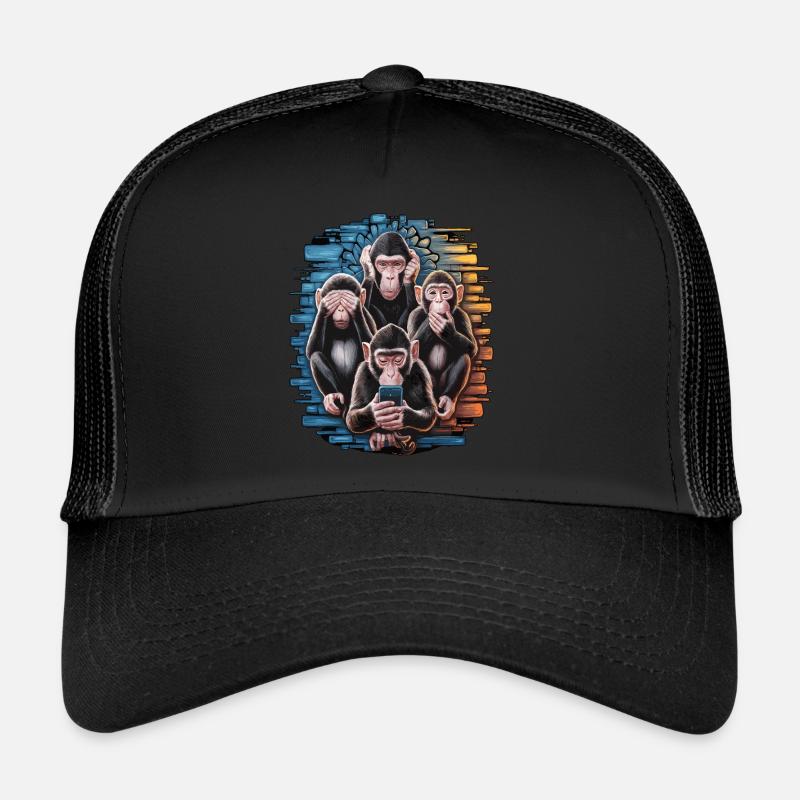 Wise Monkey With Mobile Phone Funny Multi Media Design Trucker Cap