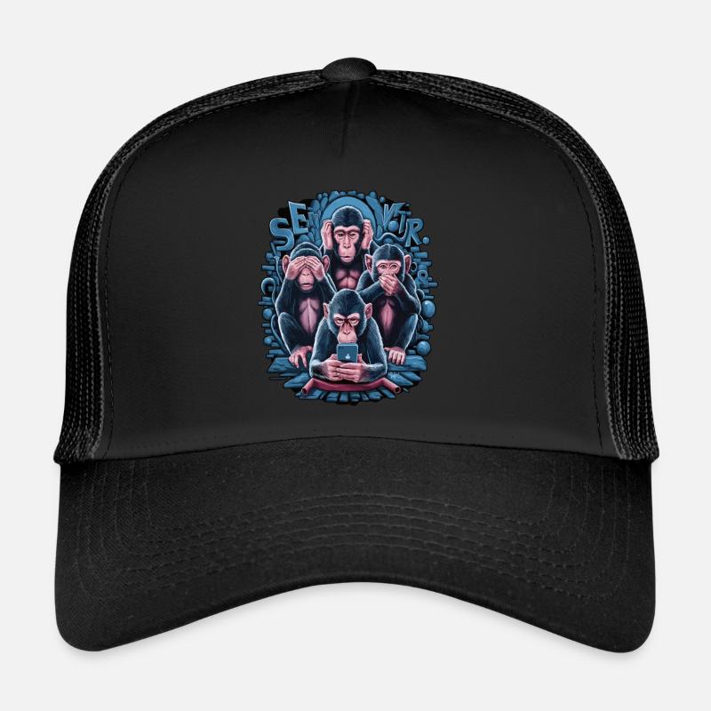 Wise Monkey With Mobile Phone Funny Multi Media Design Trucker Cap