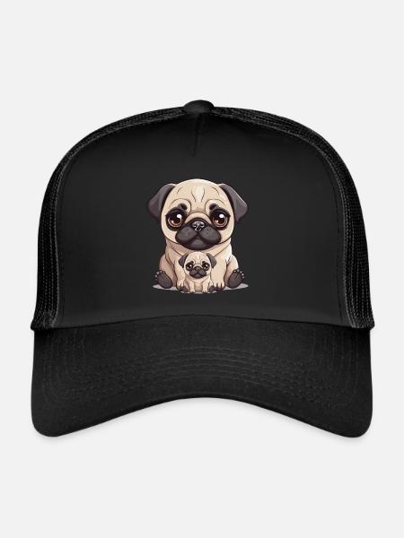 Carlin Chien Chiens Maman Enfant Bébé Chiens - Casquette trucker  - noir/noir - Devant