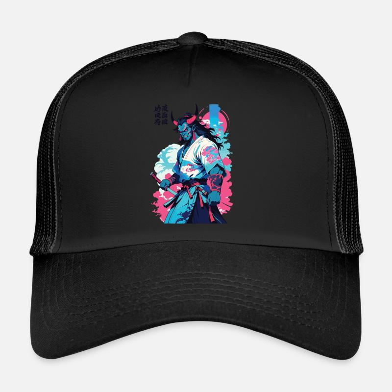 Samurai Oni Yokai Aesthetic Vaporwave Style Trucker Cap