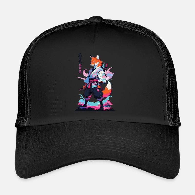Kitsune Samurai Fox Aesthetic Vaporwave Style Trucker Cap