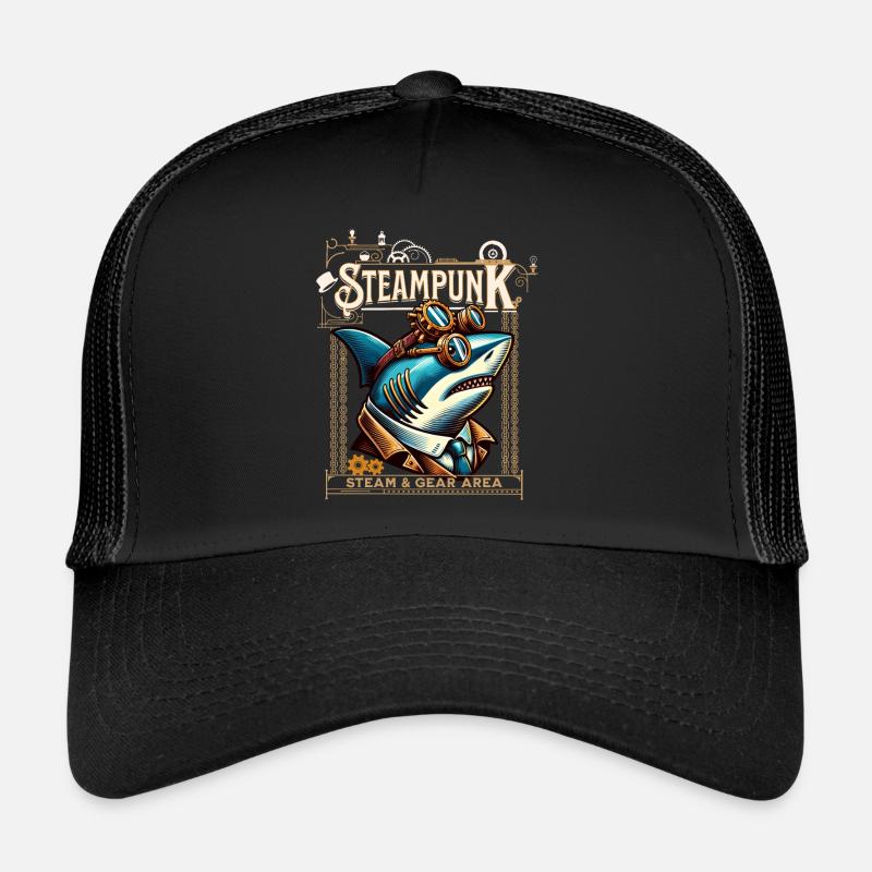 Steampunk Hai Comic - Trucker Cap - Schwarz/Schwarz