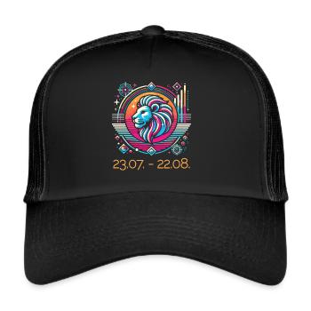 Löwe Sternzeichen - 80er Retro Stil - Trucker Cap - Schwarz/Schwarz - Vorne