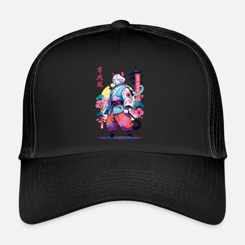 Samurai Katze Vaporwave Aesthetic Trucker Cap