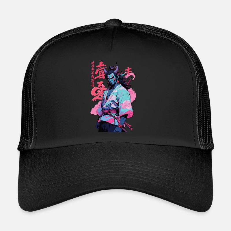 Samurai Oni Yokai Aesthetic Vaporwave Style Trucker Cap