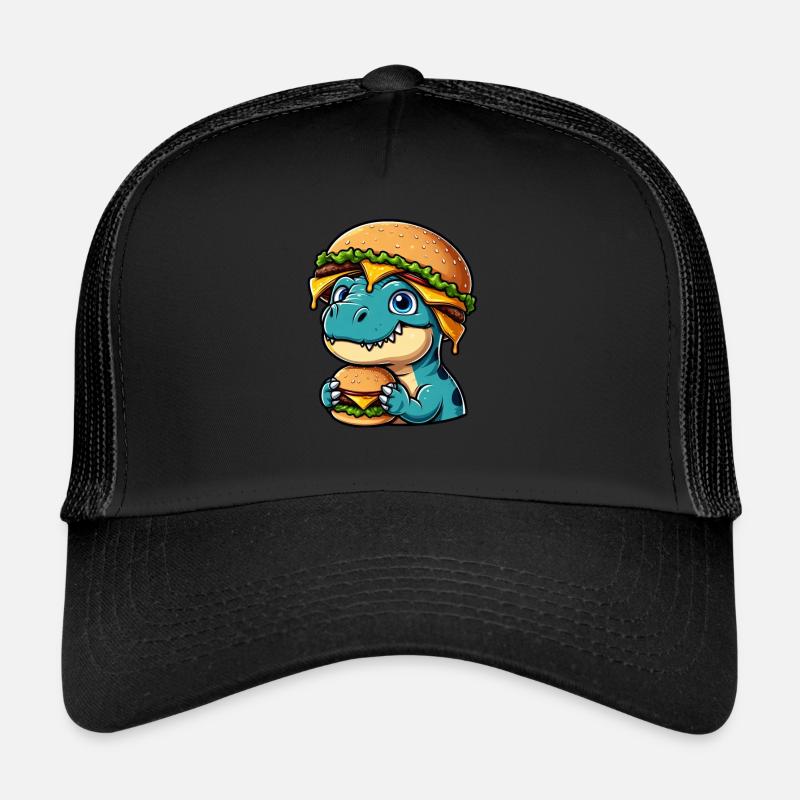 Dino T-Rex satisfait avec Hamburger Cheeseburger Casquette trucker 