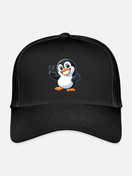 Dessin animé pingouin mignon avec des dents Joie Paix - Casquette trucker  - noir/noir - Devant