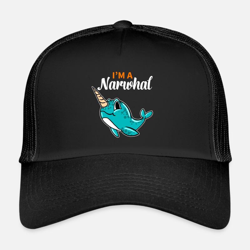 Ich bin ein Narwal Einhorn des Meeres Lustiger Seewal - Trucker Cap - Schwarz/Schwarz
